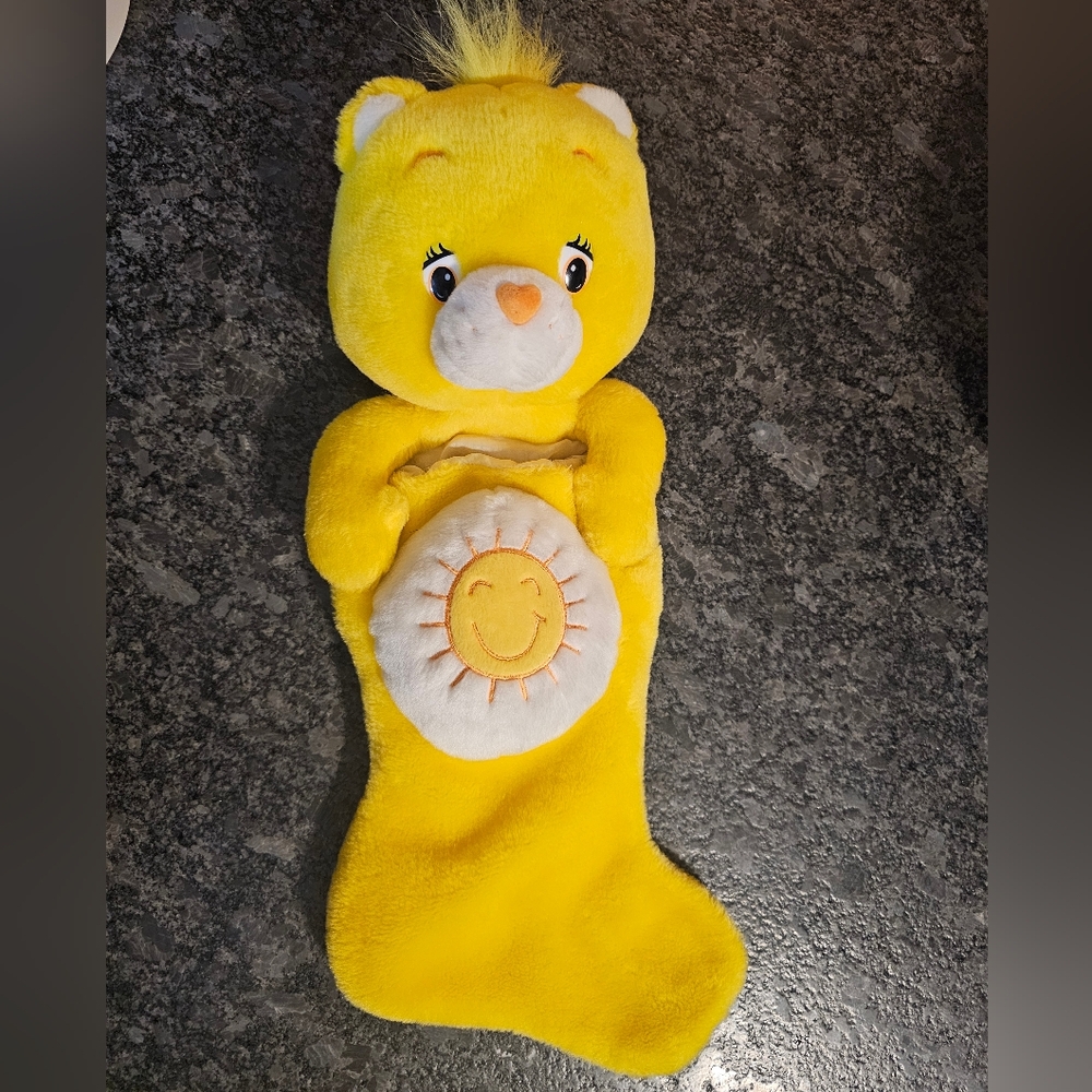 Vtg‎ Care Bears Sunshine Bear Christmas Stocking Yellow Plush Y2k Holidays 2004